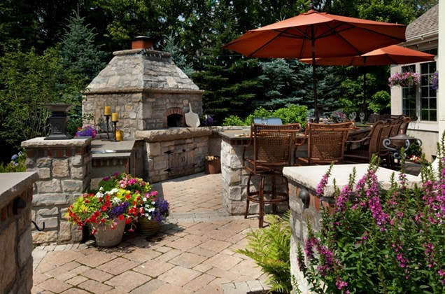 Patio area with fireplace